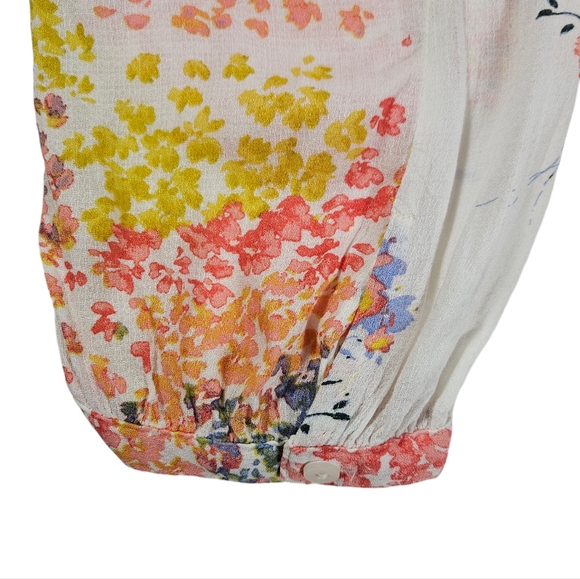 Lucky Brand Floral Print Blouse Size Large V-Neck 3/4 Sleeve Boho Peasant Fairy - Picture 11 of 16